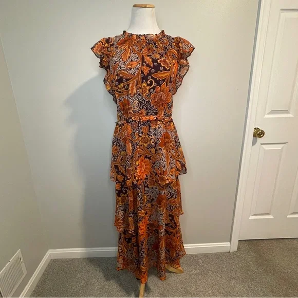 Julia Jordan Orange and Purple Midi Dress - Picture 3 of 10